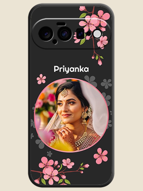 Round Image with Pink Color Floral Design on Photo On Space Black Custom Soft Matte Mobile Back Cover - Google Pixel 11 5G