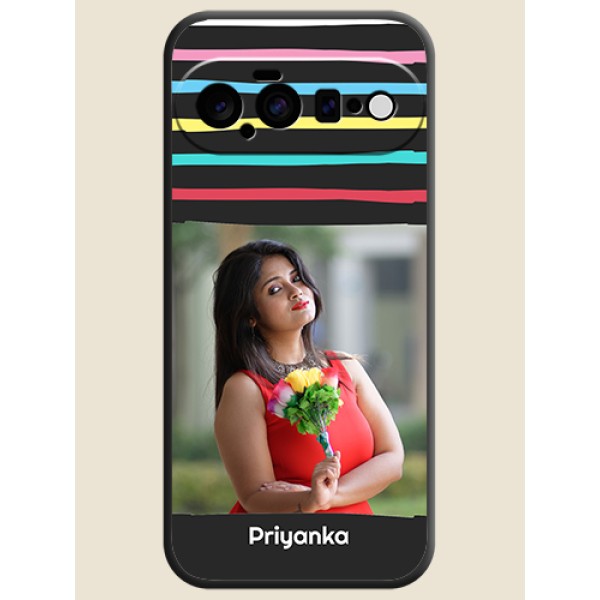 Multicolor Lines with Image On Space Black Custom Soft Matte Mobile Back Cover - Google Pixel 11 5G
