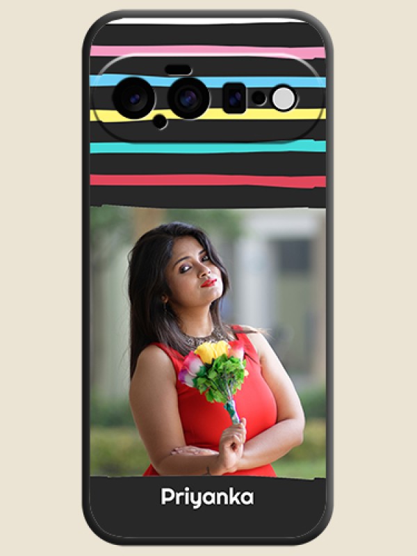 Multicolor Lines with Image On Space Black Custom Soft Matte Mobile Back Cover - Google Pixel 11 5G