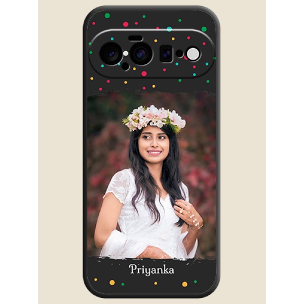 Multicolor Dotted Pattern with Text On Space Black Custom Soft Matte Mobile Back Cover - Google Pixel 11 5G