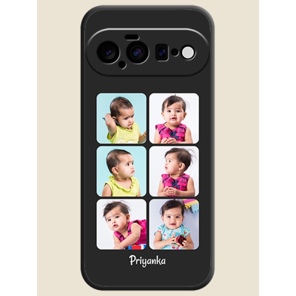 Floral Art with 6 Image Holder on Photo On Space Black Custom Soft Matte Mobile Back Cover - Google Pixel 11 5G