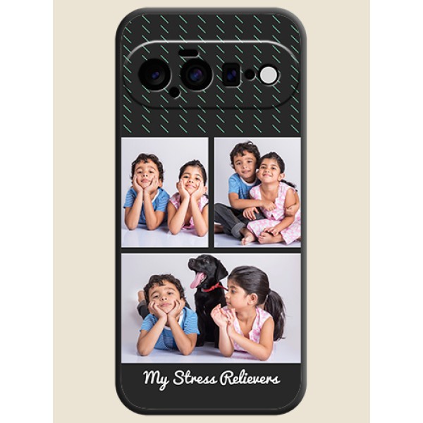 Cross Dotted Pattern with 2 Image Holder On Space Black Custom Soft Matte Mobile Back Cover - Google Pixel 11 5G