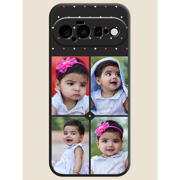 Multicolor Dotted Pattern with 4 Image Holder On Space Black Custom Soft Matte Mobile Back Cover - Google Pixel 11 5G