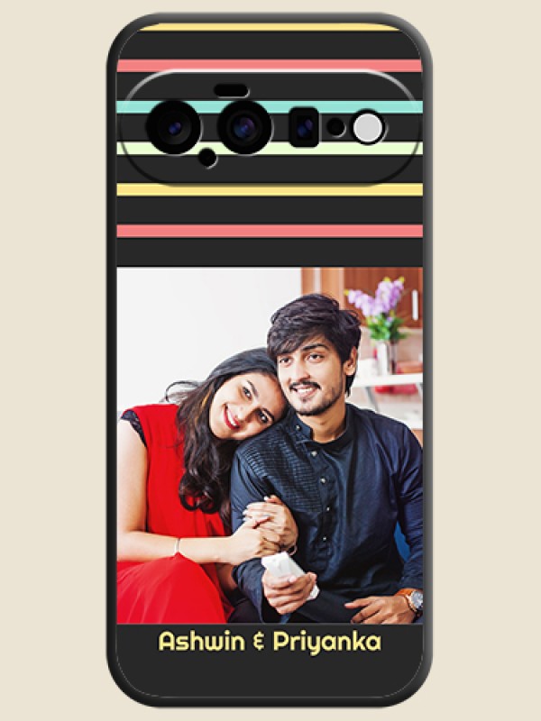 Color Stripes with Photo and Text on Photo On Space Black Custom Soft Matte Mobile Back Cover - Google Pixel 11 5G