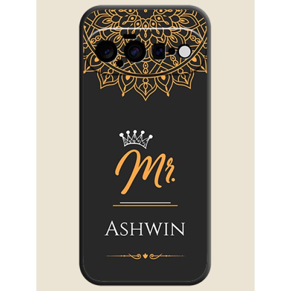 Mr Name with Floral Design On Space Black Custom Soft Matte Mobile Back Cover - Google Pixel 11 5G