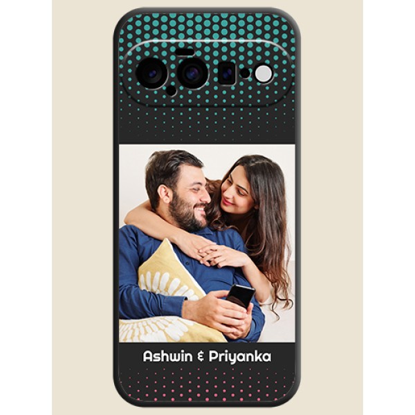 Faded Dots with Grunge Photo Frame and Text On Space Black Custom Soft Matte Mobile Back Cover - Google Pixel 11 5G