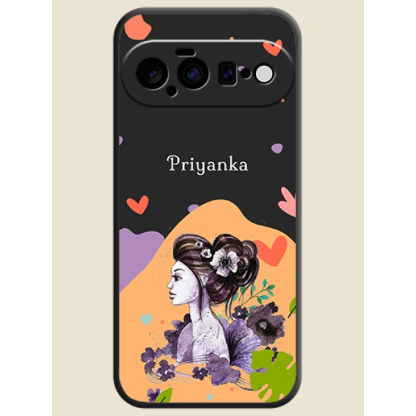 Namecase For Her With Fancy Lady Image On Space Black Custom Soft Matte Mobile Back Cover - Google Pixel 11 5G