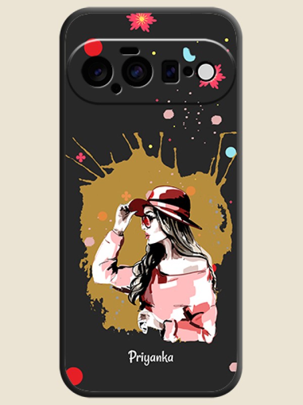 Mordern Lady With Color Splash Background With Custom Text On Space Black Custom Soft Matte Mobile Back Cover - Google Pixel 11 5G