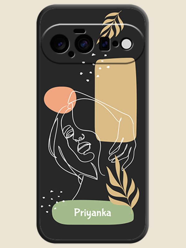 Custom Text With Line Art Of Women & Leaves Design On Space Black Custom Soft Matte Mobile Back Cover - Google Pixel 11 5G