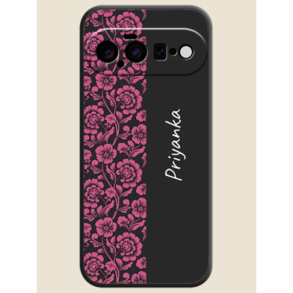 Pink Floral Pattern Design With Custom Text On Space Black Custom Soft Matte Mobile Back Cover - Google Pixel 11 5G