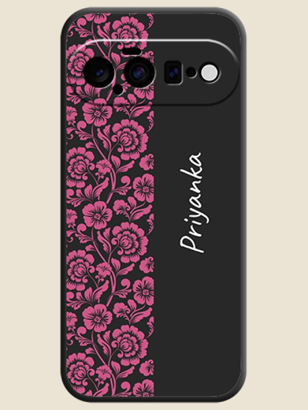 Pink Floral Pattern Design With Custom Text On Space Black Custom Soft Matte Mobile Back Cover - Google Pixel 11 5G