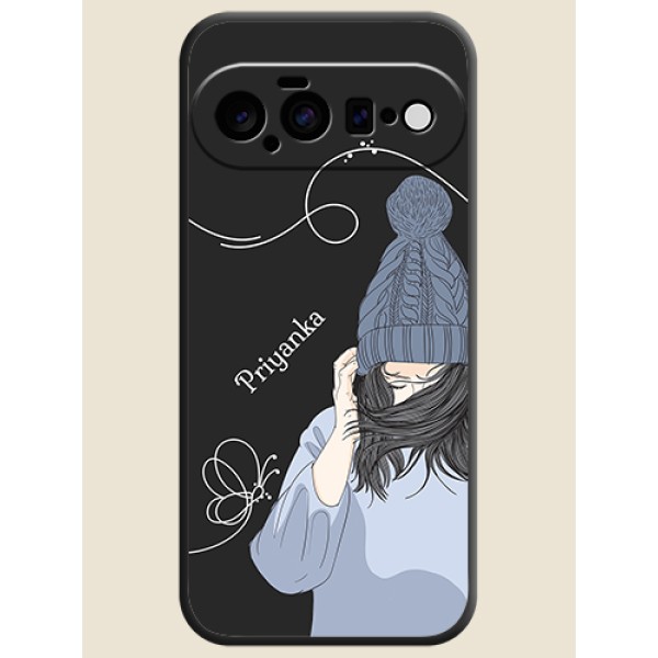 Girl With Blue Winter Outfiit Custom Text Design On Space Black Custom Soft Matte Mobile Back Cover - Google Pixel 11 5G