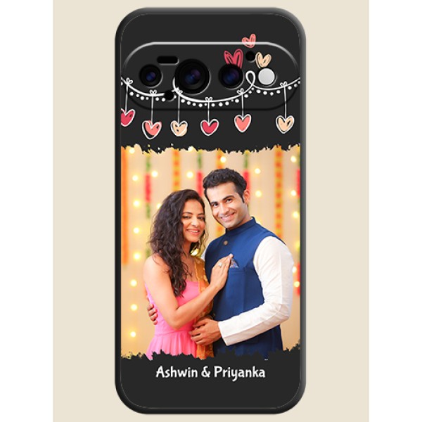 Pink Love Hangings with Name On Space Black Custom Soft Matte Mobile Back Cover - Google Pixel 11 Pro 5G