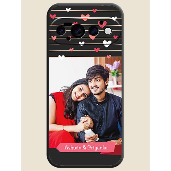 Love Pattern with Name on Pink Ribbon on Photo On Space Black Custom Soft Matte Mobile Back Cover - Google Pixel 11 Pro 5G