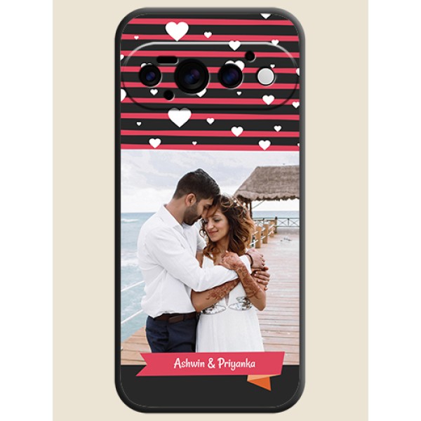 White Color Love Symbols with Pink Lines Pattern On Space Black Custom Soft Matte Mobile Back Cover - Google Pixel 11 Pro 5G