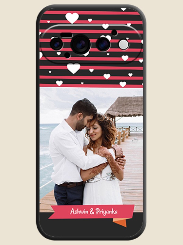 White Color Love Symbols with Pink Lines Pattern On Space Black Custom Soft Matte Mobile Back Cover - Google Pixel 11 Pro 5G