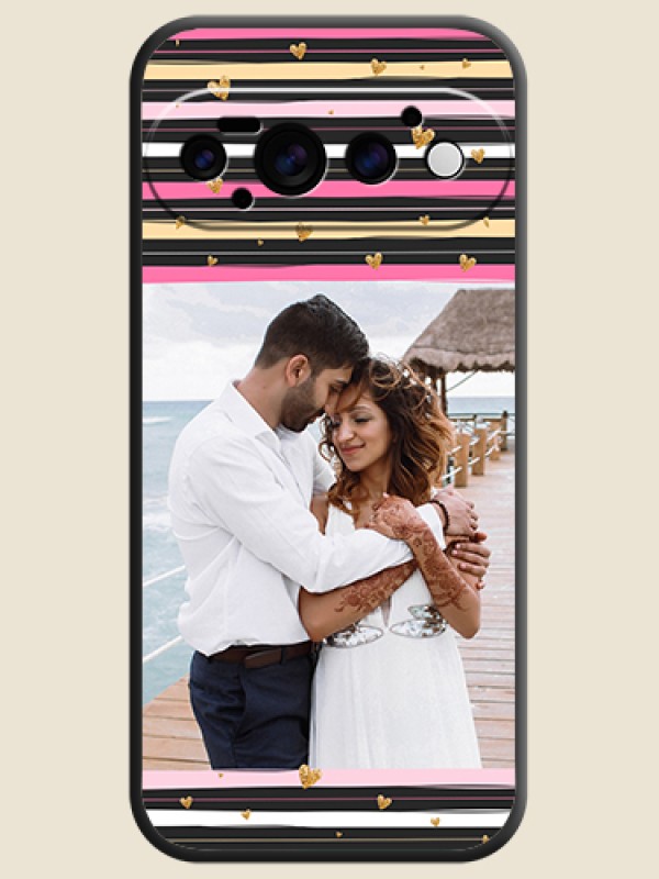 Multicolor Lines and Golden Love Symbols Design on Photo On Space Black Custom Soft Matte Mobile Back Cover - Google Pixel 11 Pro 5G