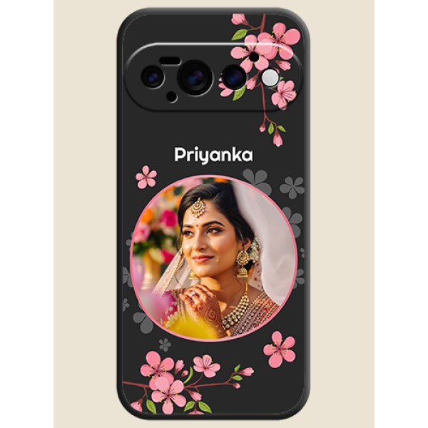 Round Image with Pink Color Floral Design on Photo On Space Black Custom Soft Matte Mobile Back Cover - Google Pixel 11 Pro 5G