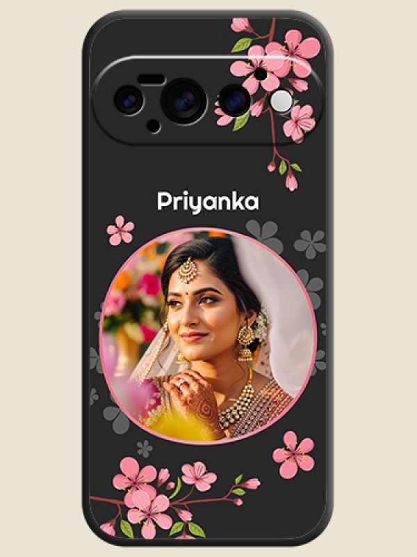 Round Image with Pink Color Floral Design on Photo On Space Black Custom Soft Matte Mobile Back Cover - Google Pixel 11 Pro 5G