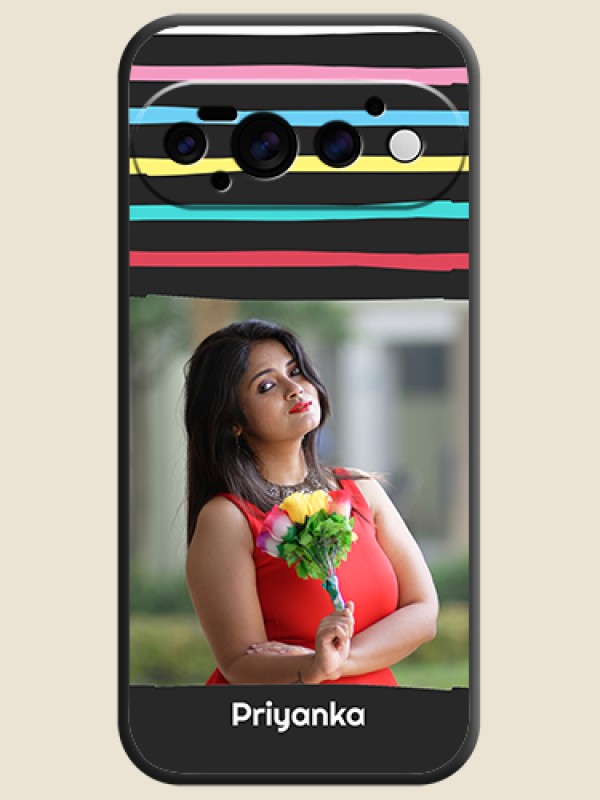 Multicolor Lines with Image On Space Black Custom Soft Matte Mobile Back Cover - Google Pixel 11 Pro 5G