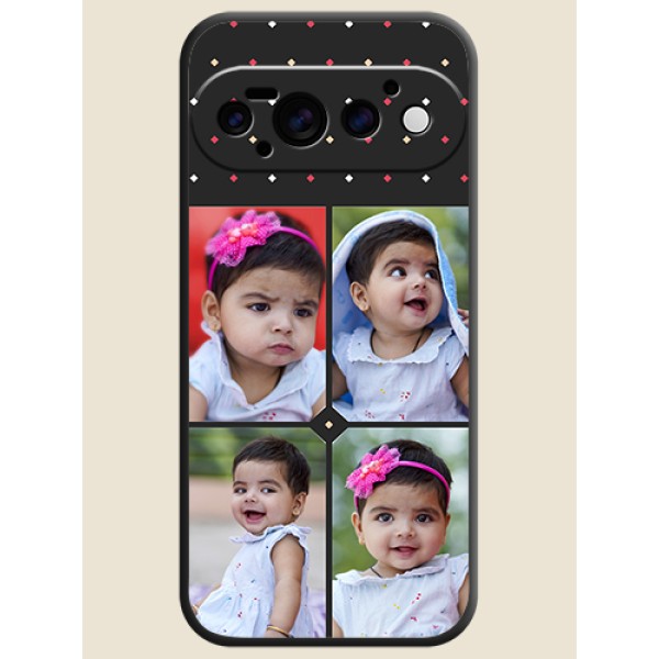 Multicolor Dotted Pattern with 4 Image Holder On Space Black Custom Soft Matte Mobile Back Cover - Google Pixel 11 Pro 5G