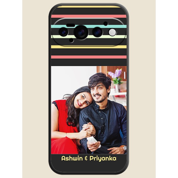 Color Stripes with Photo and Text on Photo On Space Black Custom Soft Matte Mobile Back Cover - Google Pixel 11 Pro 5G