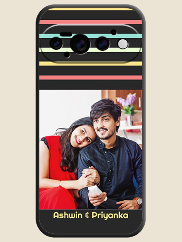 Color Stripes with Photo and Text on Photo On Space Black Custom Soft Matte Mobile Back Cover - Google Pixel 11 Pro 5G