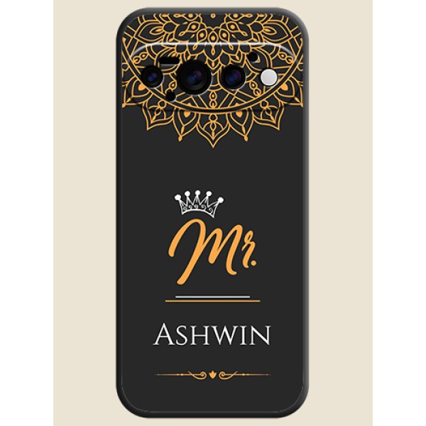 Mr Name with Floral Design On Space Black Custom Soft Matte Mobile Back Cover - Google Pixel 11 Pro 5G