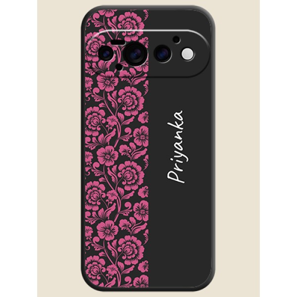 Pink Floral Pattern Design With Custom Text On Space Black Custom Soft Matte Mobile Back Cover - Google Pixel 11 Pro 5G