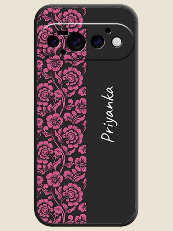 Pink Floral Pattern Design With Custom Text On Space Black Custom Soft Matte Mobile Back Cover - Google Pixel 11 Pro 5G