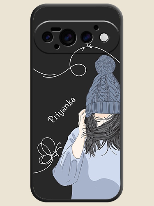 Girl With Blue Winter Outfiit Custom Text Design On Space Black Custom Soft Matte Mobile Back Cover - Google Pixel 11 Pro 5G