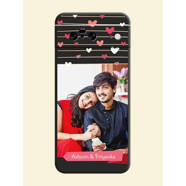 Love Pattern with Name on Pink Ribbon  on Photo On Space Black Custom Soft Matte Mobile Back Cover - Pixel 8 5G