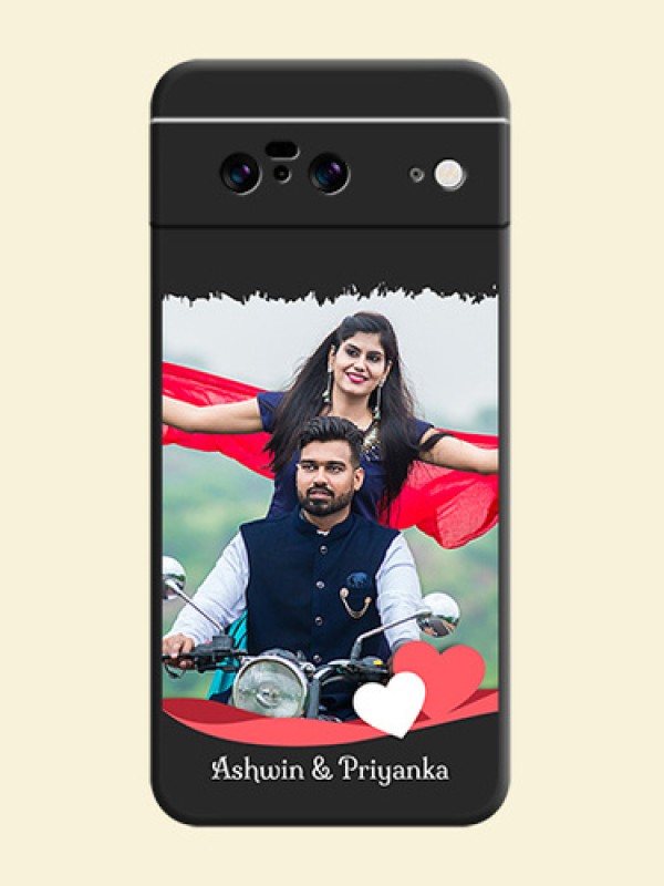 Pin Color Love Shaped Ribbon Design with Text On Space Black Custom Soft Matte Mobile Back Cover - Pixel 8 5G
