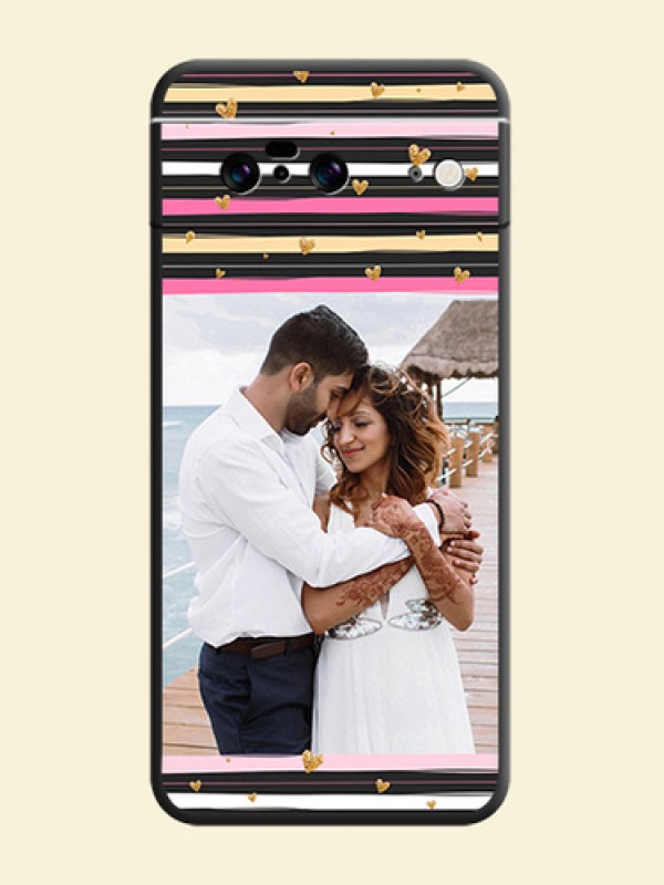 Multicolor Lines and Golden Love Symbols Design on Photo On Space Black Custom Soft Matte Mobile Back Cover - Pixel 8 5G