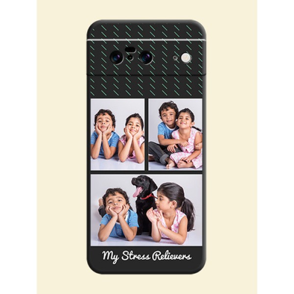 Cross Dotted Pattern with 2 Image Holder On Space Black Custom Soft Matte Mobile Back Cover - Pixel 8 5G