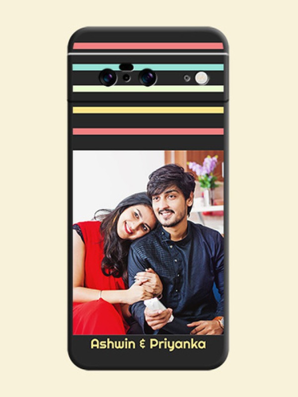 Color Stripes with Photo and Text on Photo  On Space Black Custom Soft Matte Mobile Back Cover - Pixel 8 5G