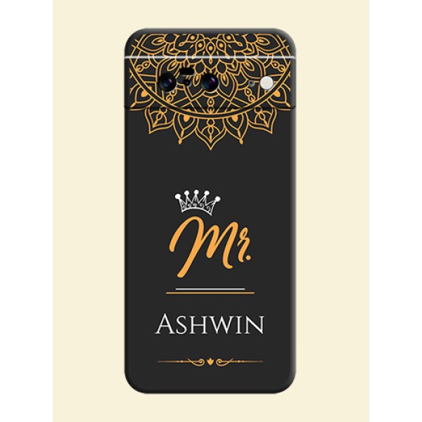 Mr Name with Floral Design On Space Black Custom Soft Matte Mobile Back Cover - Pixel 8 5G