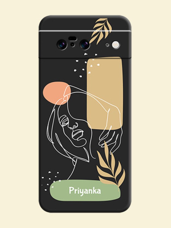Custom Text With Line Art Of Women & Leaves Design On Space Black Custom Soft Matte Mobile Back Cover - Pixel 8 5G