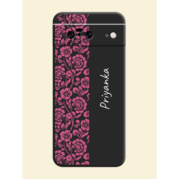 Pink Floral Pattern Design With Custom Text On Space Black Custom Soft Matte Mobile Back Cover - Pixel 8 5G