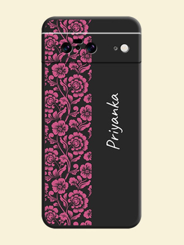 Pink Floral Pattern Design With Custom Text On Space Black Custom Soft Matte Mobile Back Cover - Pixel 8 5G