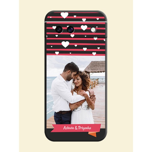 White Color Love Symbols with Pink Lines Pattern On Space Black Custom Soft Matte Mobile Back Cover - Google Pixel 8A 5G