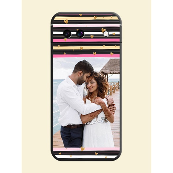 Multicolor Lines and Golden Love Symbols Design on Photo On Space Black Custom Soft Matte Mobile Back Cover - Google Pixel 8A 5G