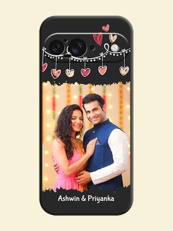 Pink Love Hangings with Name On Space Black Custom Soft Matte Mobile Back Cover - Google Pixel 9 5G