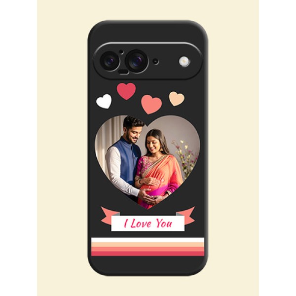 Love Shaped Photo with Colorful Stripes On Space Black Custom Soft Matte Mobile Back Cover - Google Pixel 9 5G