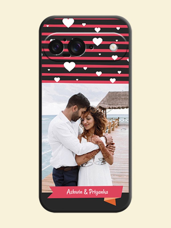 White Color Love Symbols with Pink Lines Pattern On Space Black Custom Soft Matte Mobile Back Cover - Google Pixel 9 5G