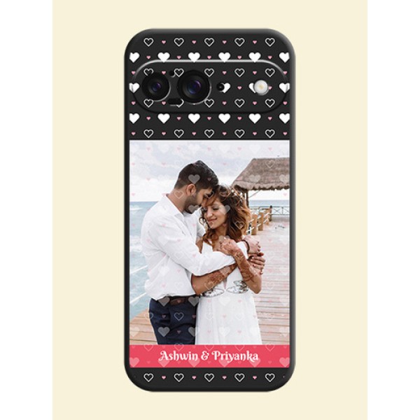 White Color Love Symbols with Text Design on Photo On Space Black Custom Soft Matte Mobile Back Cover - Google Pixel 9 5G