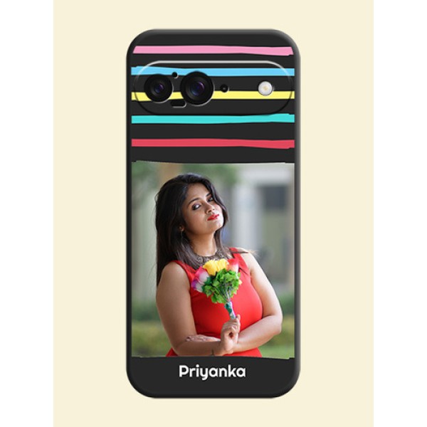 Multicolor Lines with Image On Space Black Custom Soft Matte Mobile Back Cover - Google Pixel 9 5G