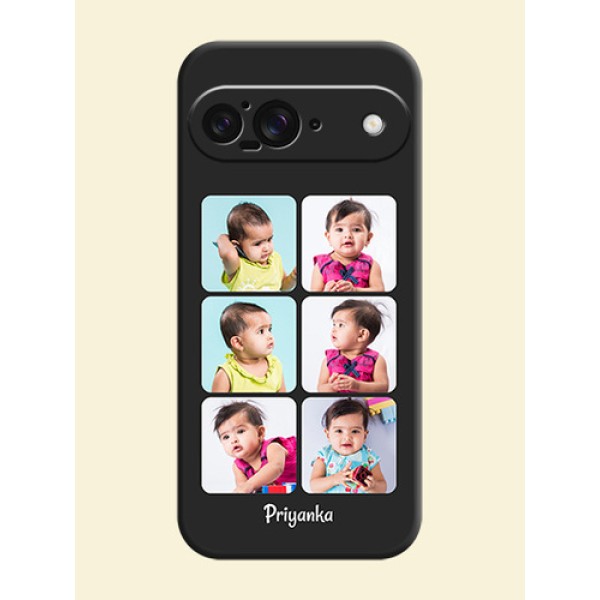 Floral Art with 6 Image Holder on Photo On Space Black Custom Soft Matte Mobile Back Cover - Google Pixel 9 5G