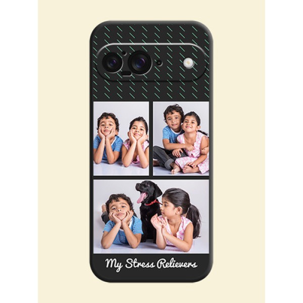 Cross Dotted Pattern with 2 Image Holder On Space Black Custom Soft Matte Mobile Back Cover - Google Pixel 9 5G