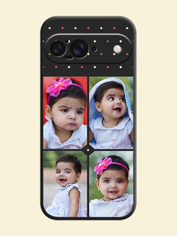 Multicolor Dotted Pattern with 4 Image Holder On Space Black Custom Soft Matte Mobile Back Cover - Google Pixel 9 5G